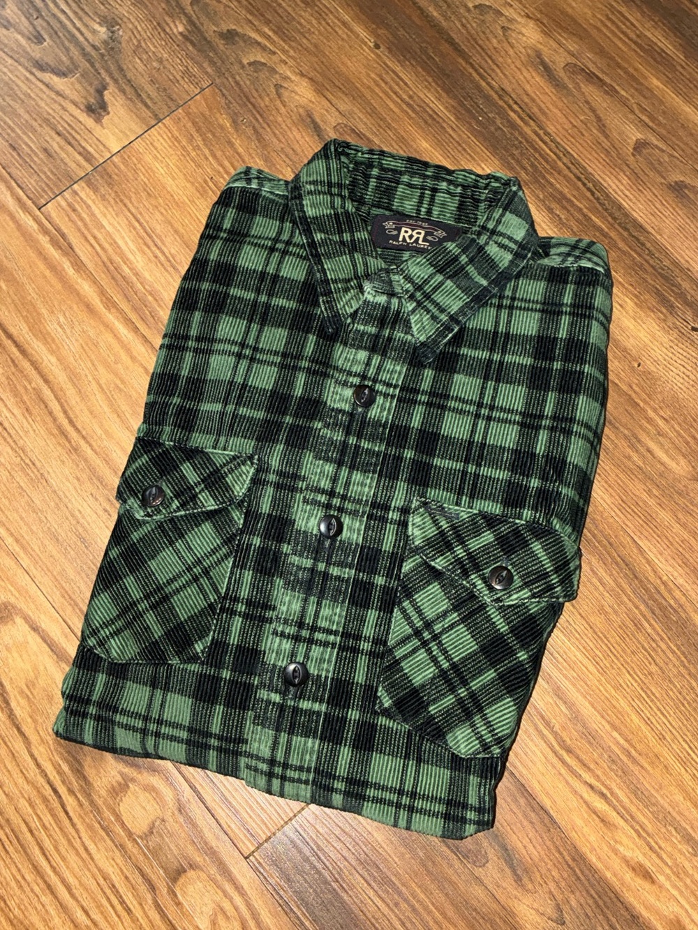 RRL Forest Green Checkered Plaid Flannel Shirt
